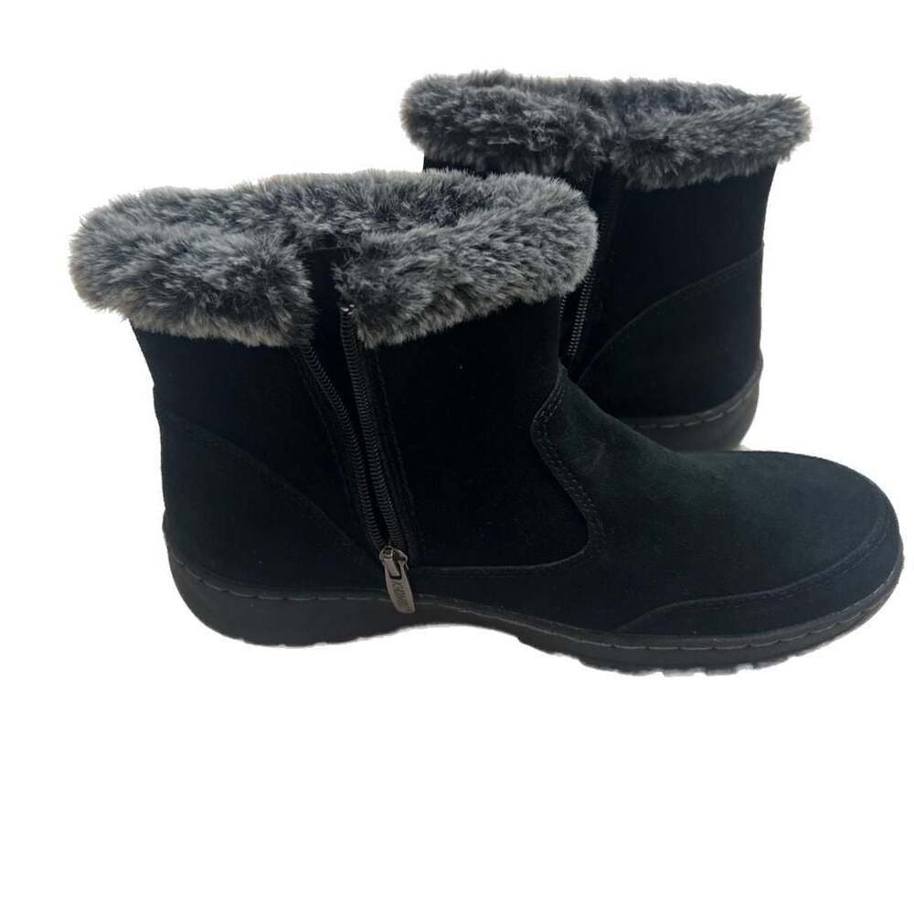 Khombu Women's Faux Fur Trimmed Black Suede Ankle Boots - Size 8.5 - Picture 7 of 12